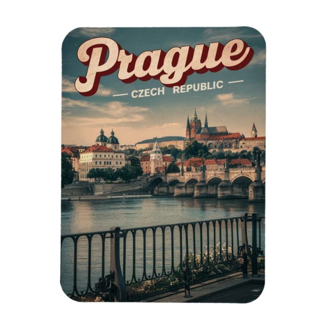 vintage travel prague czech republic gifts, waterf magnet (Vertical)