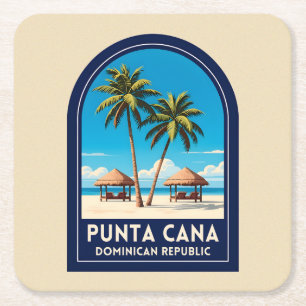 Vintage Travel Punta Cana Dominican Republic Retro Square Paper Coaster
