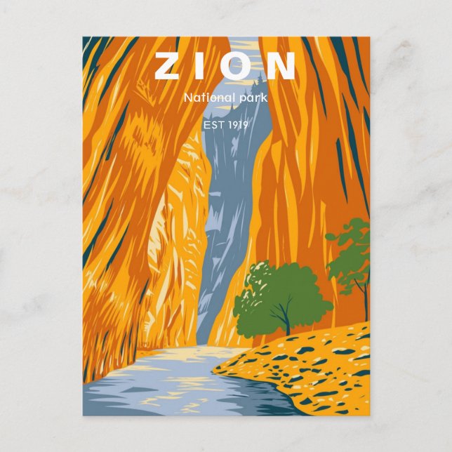 vintage travel retro ZION national park Utah Postcard (Front)