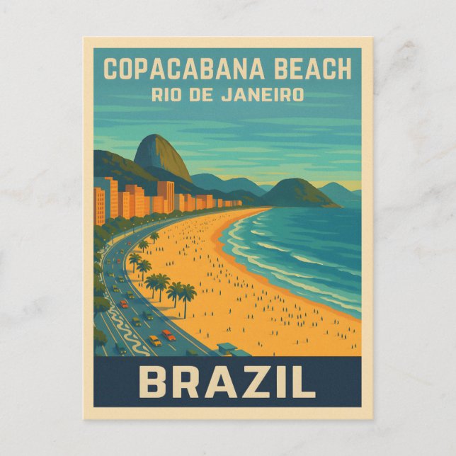 Vintage Travel Rio de Janeiro Copacabana Beach Postcard (Front)