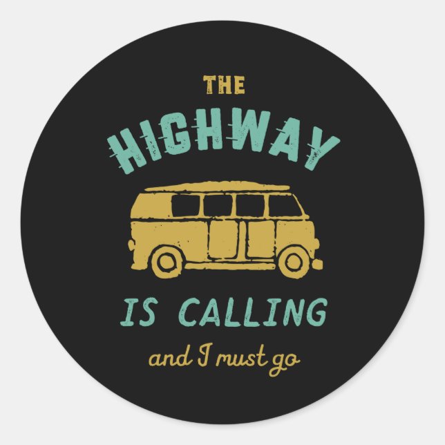 Vintage Travel Road Trip The Highway Is Calling Classic Round Sticker (Front)