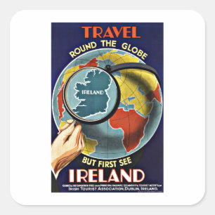 Vintage Travel Round the Globe See Ireland Square Sticker