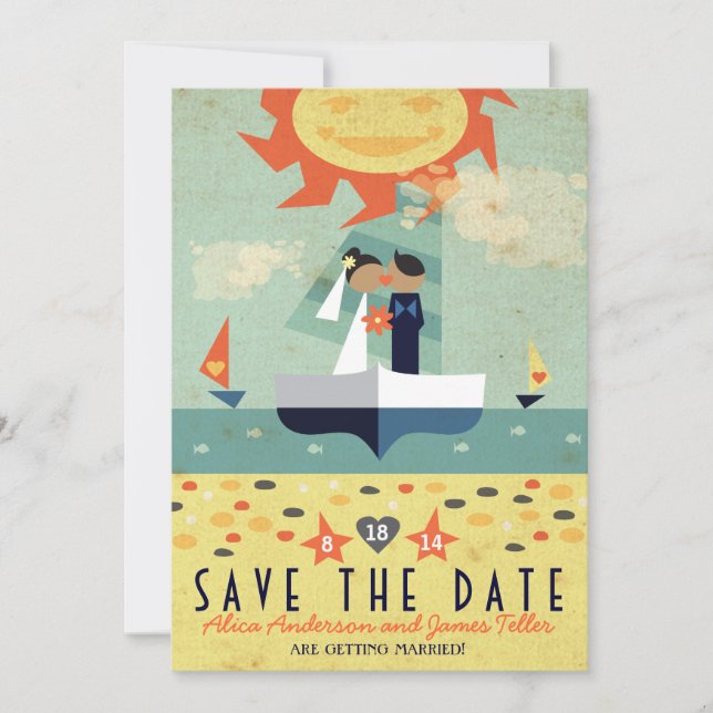 Vintage Travel Sailboat Destination Save the Date Invitation (Front)