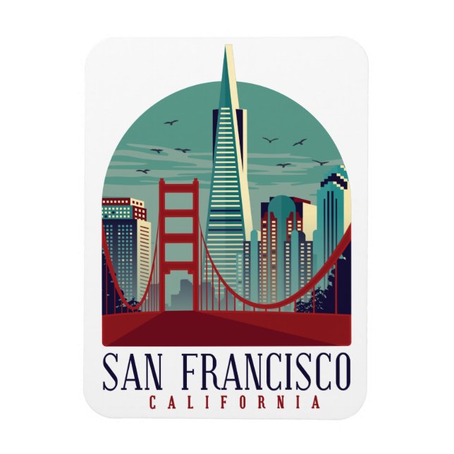 Vintage Travel San Francisco Cityscape Magnet (Vertical)
