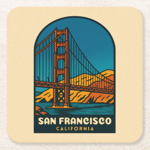 Vintage Travel San Francisco Golden Gate Bridge Square Paper Coaster