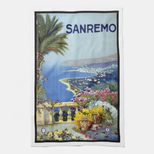 Vintage Travel, San Remo, Italy, Italian Riviera Tea Towel