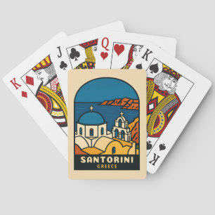 Vintage Travel Santorini Greece Retro Seaside Playing Cards