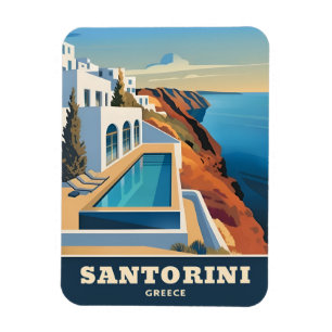 Vintage Travel Santorini Greece Seaside Landscape Magnet