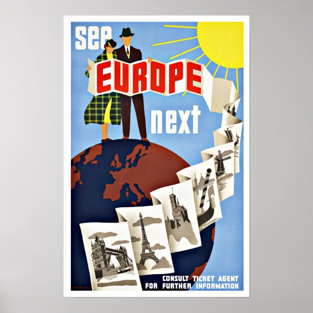 Vintage Travel See Europe Poster (Front)