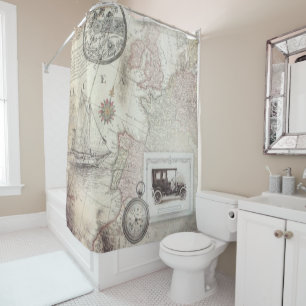 Vintage travel shower curtain