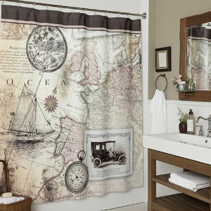 Vintage travel   shower curtain