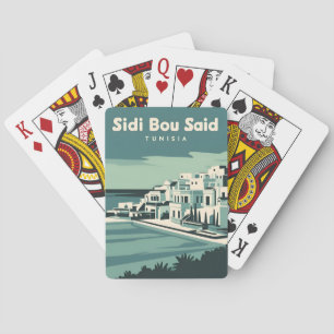 Vintage Travel Sidi Bou Said Tunisia Retro Scenic Playing Cards