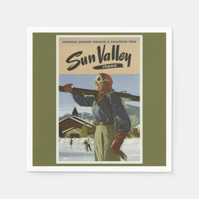 Vintage Travel Ski Napkin (Front)