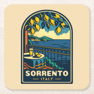 Vintage Travel Sorrento Italy Coastal Retro Scenic Square Paper Coaster