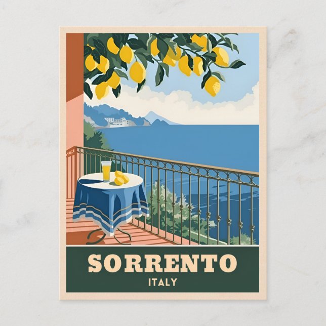 Vintage Travel Sorrento Italy Seaside Retro Postcard (Front)