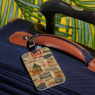 Vintage Travel Stamp Collage Luggage Tag