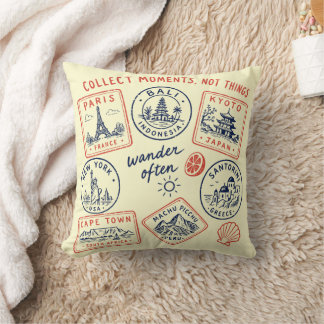 Vintage Travel Stamp Throw Pillow