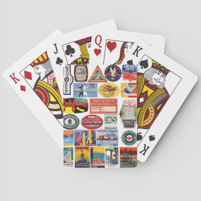 "Vintage Travel Stickers" Playing Cards (Back)