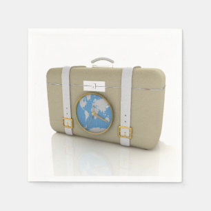 Vintage Travel Suitcase Clock World Map Napkin