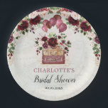 Vintage Travel Suitcases Balloons Bridal Shower Paper Plate<br><div class="desc">Vintage Map / Travel Floral party paper plate featuring burgundy & blush flowers,  chic suitcases and pretty watercolor balloons</div>