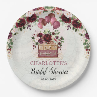 Vintage Travel Suitcases Balloons Bridal Shower Paper Plate