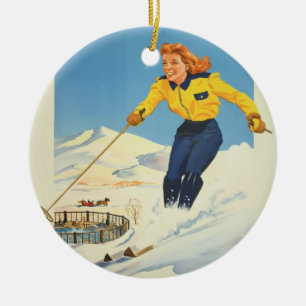 Vintage Travel Sun Valley Idaho Ceramic Tree Decoration