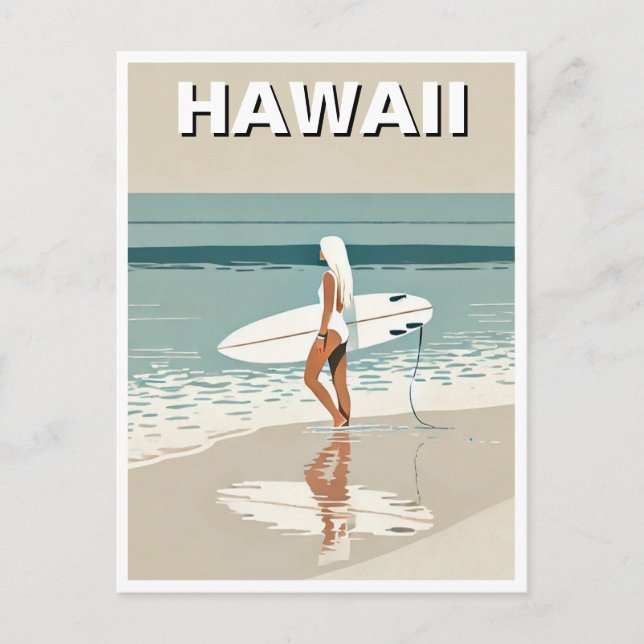 Vintage Travel Surfing in Hawaii Surfer Girl Postcard (Front)