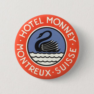 Vintage Travel, Swan Bird Hotel Monney Switzerland 6 Cm Round Badge