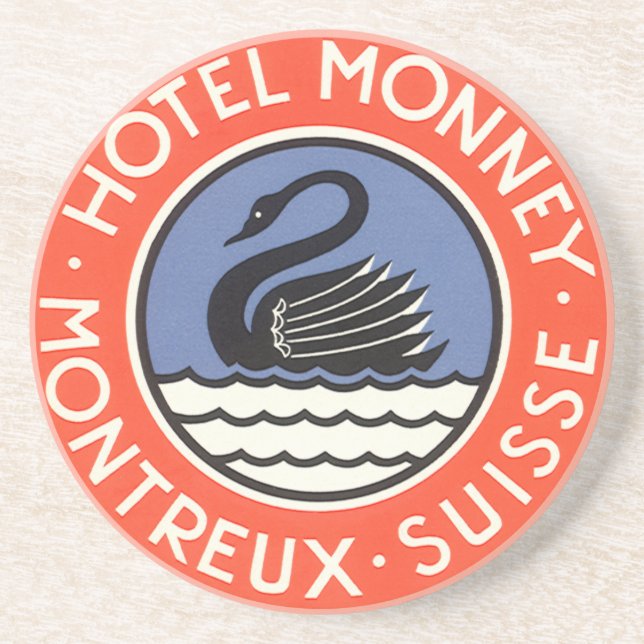 Vintage Travel, Swan Bird Hotel Monney Switzerland Coaster (Front)