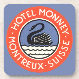 Vintage Travel, Swan Bird Hotel Monney Switzerland Coaster