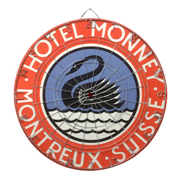 Vintage Travel, Swan Bird Hotel Monney Switzerland Dartboard (Front)