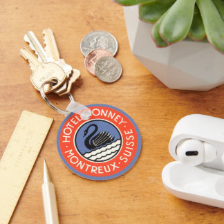 Vintage Travel, Swan Bird Hotel Monney Switzerland Key Ring