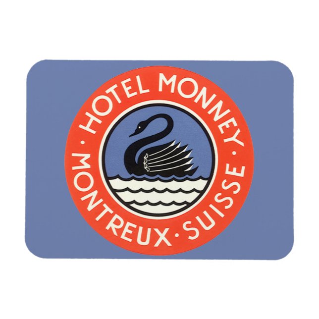 Vintage Travel, Swan Bird Hotel Monney Switzerland Magnet (Horizontal)