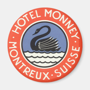 Vintage Travel, Swan Bird Hotel Monney Switzerland Magnet