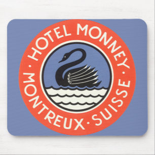 Vintage Travel, Swan Bird Hotel Monney Switzerland Mouse Mat