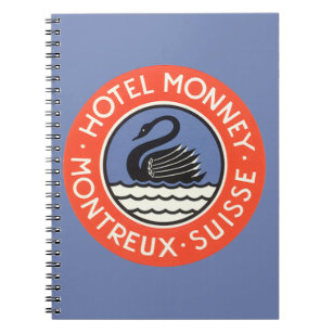 Vintage Travel, Swan Bird Hotel Monney Switzerland Notebook