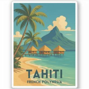 Vintage Travel Tahiti French Polynesia Beach Retro