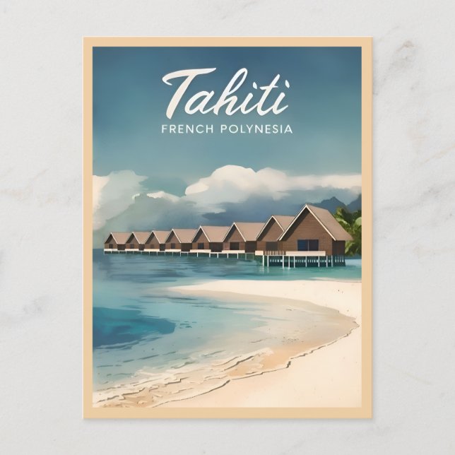 Vintage Travel Tahiti Water Bungalows Retro Scenic Postcard (Front)