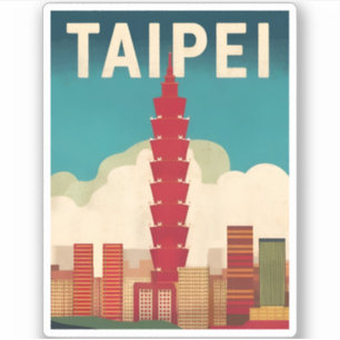 Vintage Travel Taipei 101 Taiwan Retro Graphic