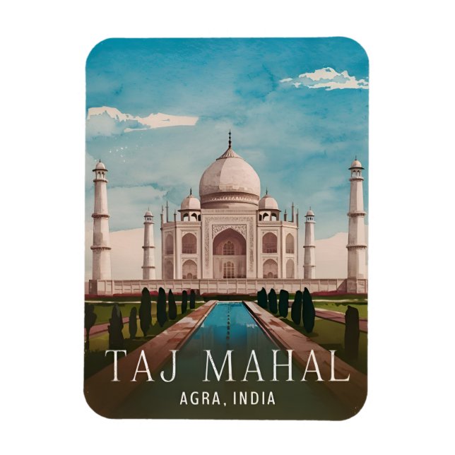 Vintage Travel Taj Mahal India Retro Scenic Magnet (Vertical)