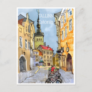 vintage travel Tallinn Estonia Estonie watercolor Postcard