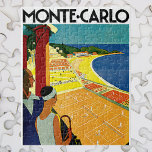 Vintage Travel, Tennis, Sports, Monte Carlo Monaco Jigsaw Puzzle<br><div class="desc">Vintage illustration European travel poster or luggage label from Monte Carlo in Monaco featuring a couple holding tennis rackets and watching a tennis tournament near the beach and the beautiful blue Mediterranean Sea. Love and romance on the tennis courts. Monte Carlo is most famous for its casino, Le Grand Casino....</div>