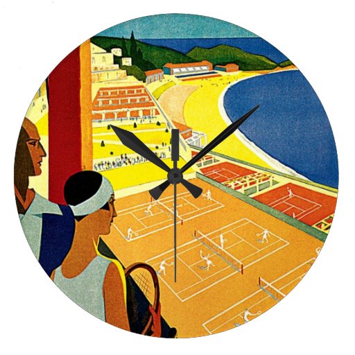 Image of Vintage Travel, Tennis, Sports, Monte Carlo Monaco Large Clock