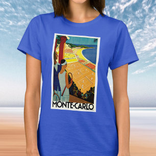 Vintage Travel, Tennis, Sports, Monte Carlo Monaco T-Shirt