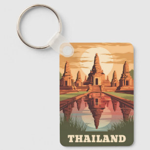 Vintage Travel Thailand Buddhist Temple Sunset Key Ring