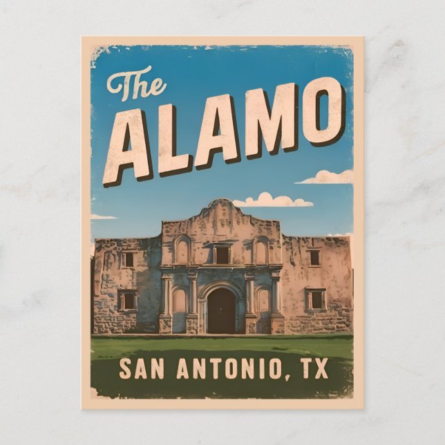Vintage Travel The Alamo Texas Retro Graphic Postcard (Front)