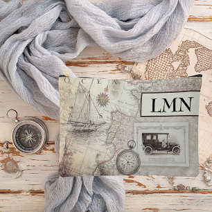 Vintage travel theme monogram accessory pouch
