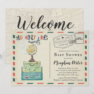 Vintage Travel Themed Baby Shower Invitation