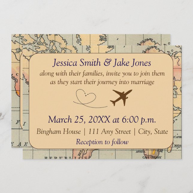 Vintage, Travel Themed Wedding Invite (Front/Back)