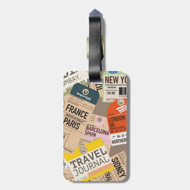 Vintage Travel Tickets Luggage Tag (Back Vertical)